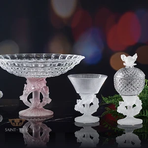 SAINT-VIEW Handmade Crystal Pate De Verre Entertaining Centerpiece Candy Jar Chocolate Plate Home Decor Set
