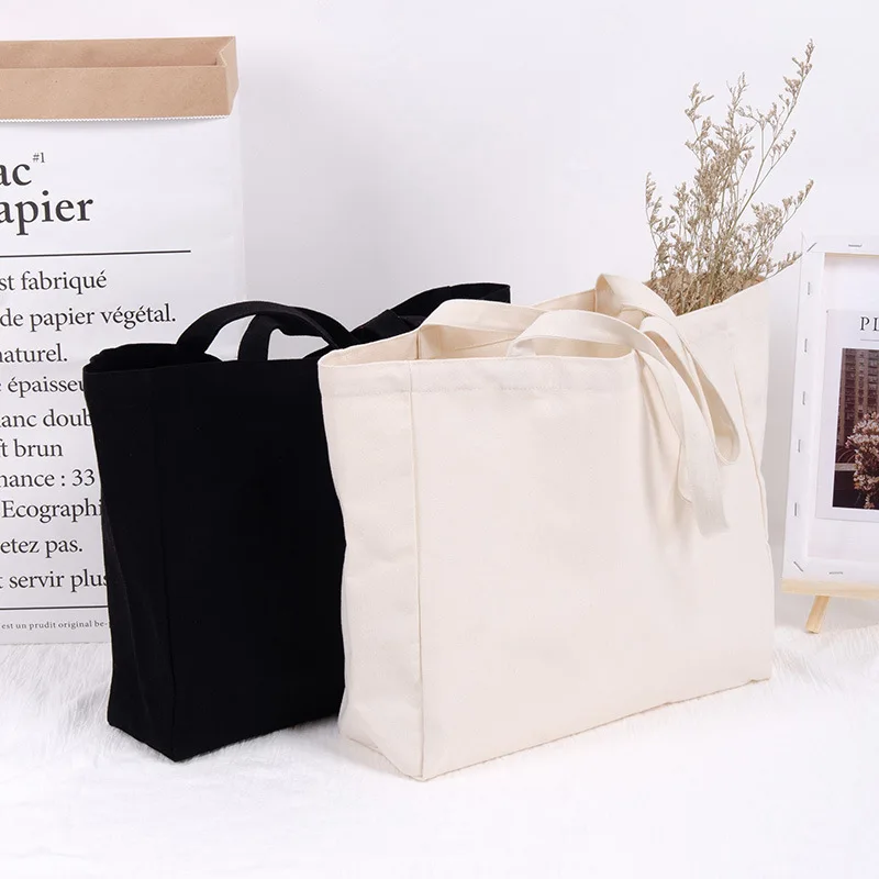 Custom Logo Eco-friendly Large Capacity Portable Reusable Shopping Bags Blank 100% Cotton Canvas Tote Bag