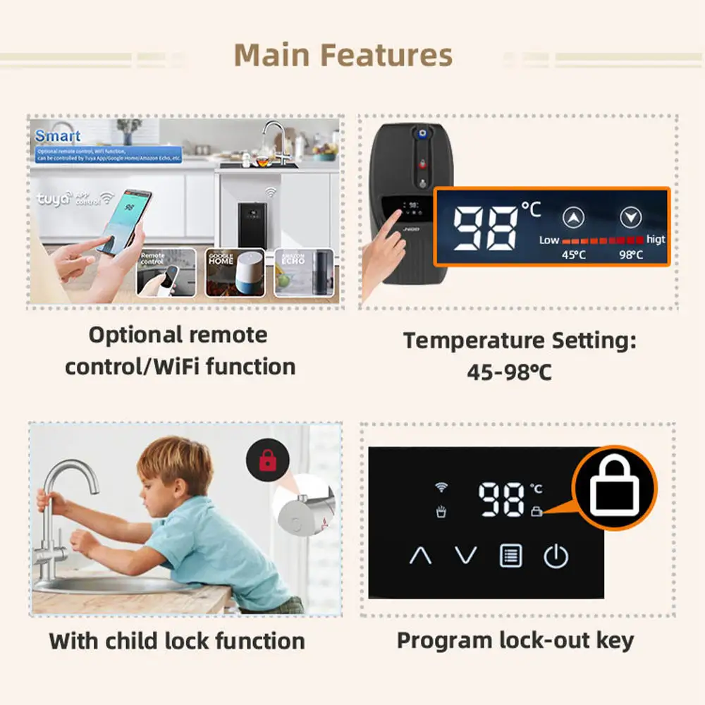 Smart Two Handle 4 in 1 Instant Hot and Cold Boiling Water Dispenser Hot Cold Mixer Tap Counter Top Hot Water Dispenser