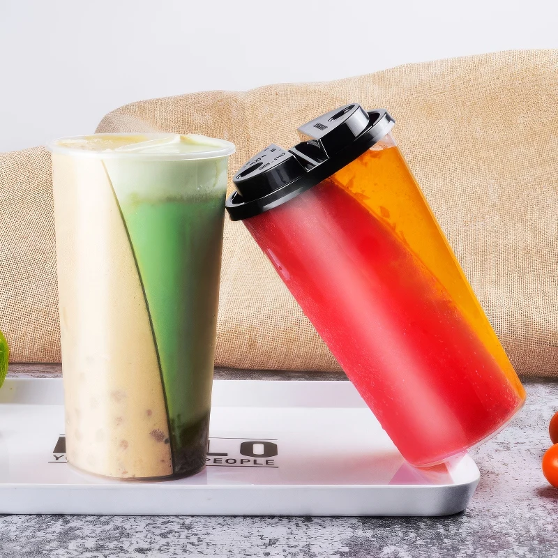 Disposable Split Twin Plastic Cup with Double Lid for Serving Two Different Drinks at Parties