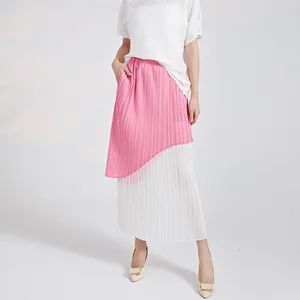 2025 Summer New Miyake Designer Midi Skirt High Waist Loose Fit Color-Block Double-Layer Stylish Pleated Pencil Skirt