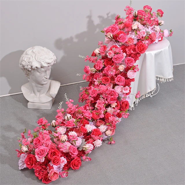 high quality flower runner artificial silk flower romantic decoration flower runner wedding table for decoration