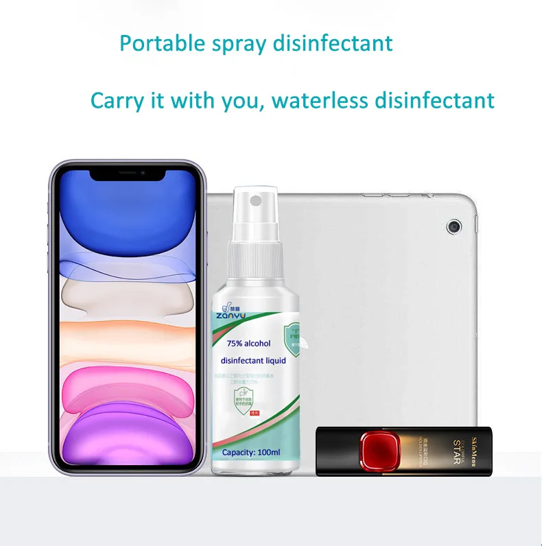 
 100ml Портативный Дорожная сумка в комплекте одного размера; Бесплатная не вредит мытье рук дезинфицирующее средство спрей 75% алкоголя быстросохнущие дезинфицирующее средство для рук  