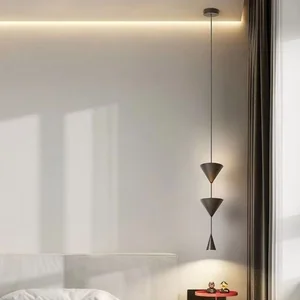 Long Cord Bedroom Pendant Light for Bedside and Sofa Wall, Artistic Cone Shape Corridor Chandelier for Living and Dining Room.