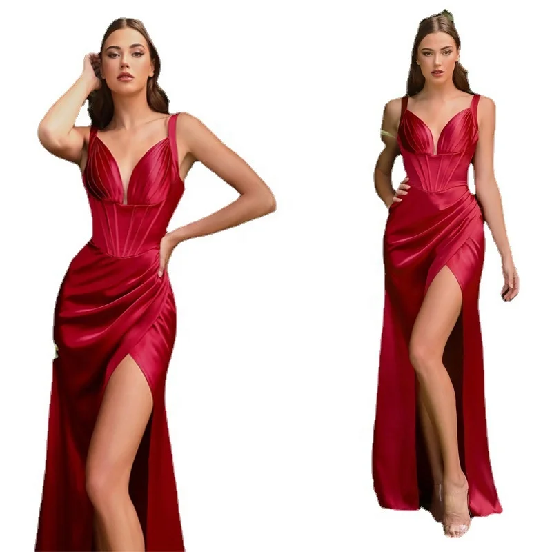 Sexy Satin Corset Style Thigh Split Mermaid Long Maxi Prom Dresses 2023 ...