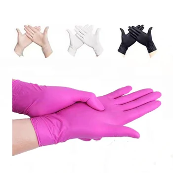 Wholesale car cleaning room beauty care tattoo black purple red pink nitrile rubber powder free cleaning uses hand gloves