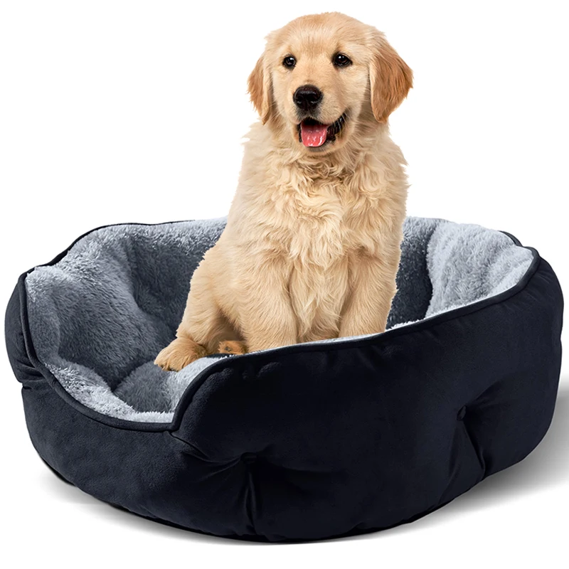 2024 pet products luxury chew proof fluffy portable waterproof calming washable faux fur large round cat pet dog bed for dogs