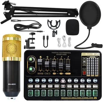 Usb Audio Interface Sound Card&mixer for Pc with Bm800 Microphone Set Karaoke Live Stream Podcast All-in-one Sound Cards Mic Set