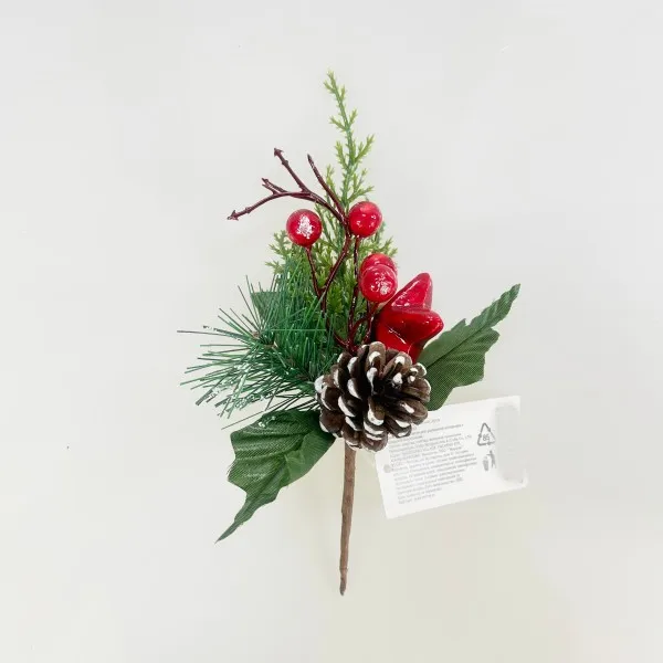 Hot Sale 20cm Christmas Tree Decor Picks for Amazon Exclusive Leaf-Shaped Berry and Pine Cone Ornaments for Xmas Decoration