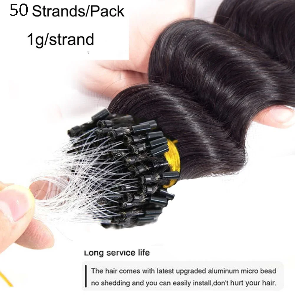 Body Wave Micro Loop Hair Extensions Human Hair Micro Link 1g strand Micro Ring 50pcs Straight Natural Hair For Women 16-26 Inch_voghion.com