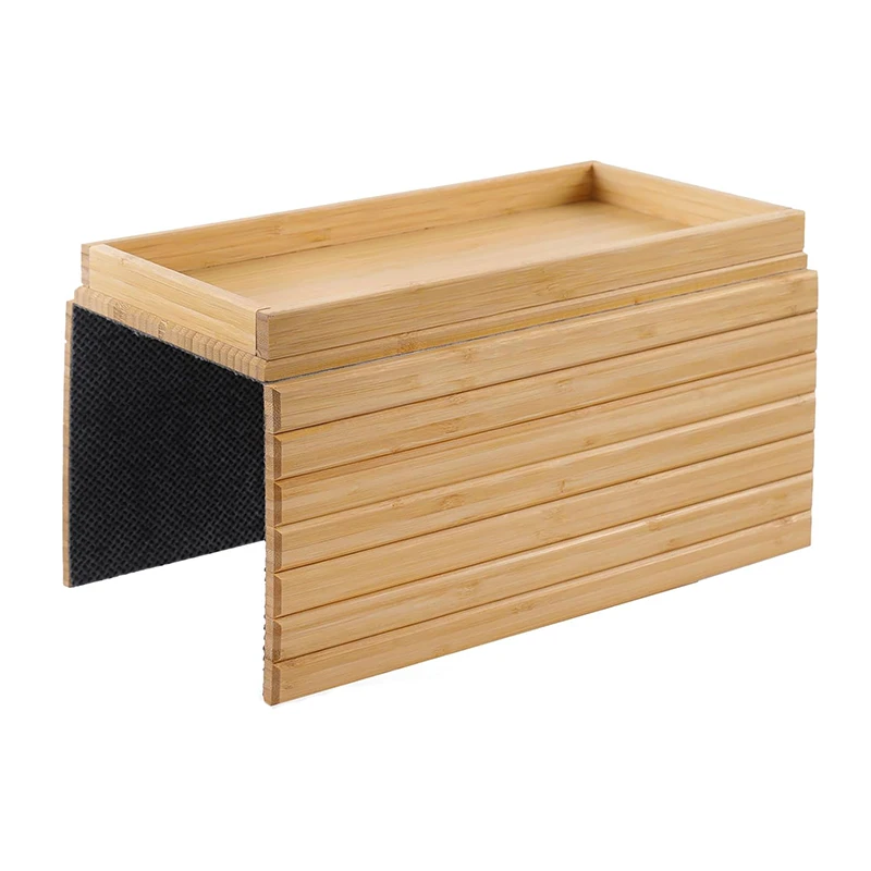 Wholesale Flexible and Anti-Slip Bamboo Sofa Arm Table Couch Cup Holder Foldable Sofa Armrest Tray for Drink Eats Snacks Phone
