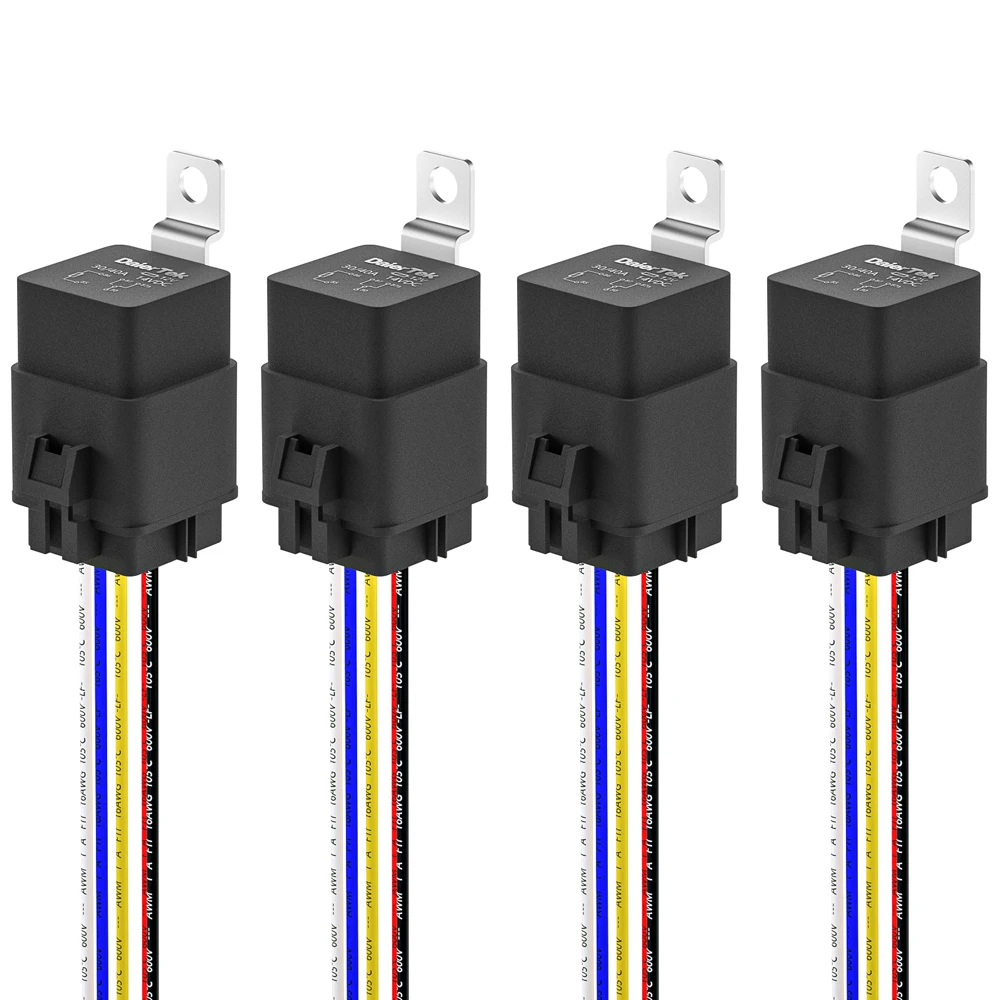 4PCS Waterproof Automotive Relay 12V Relay with Harness 5 Pin SPDT 30/40  AMP With 14