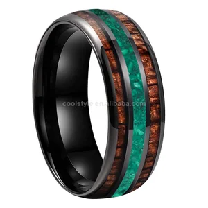 Coolstyle Jewelry 8mm Men Women Black Tungsten Carbide Ring Engagement Wedding Band Fashion Jewelry Malachite Koa Wood Inlay