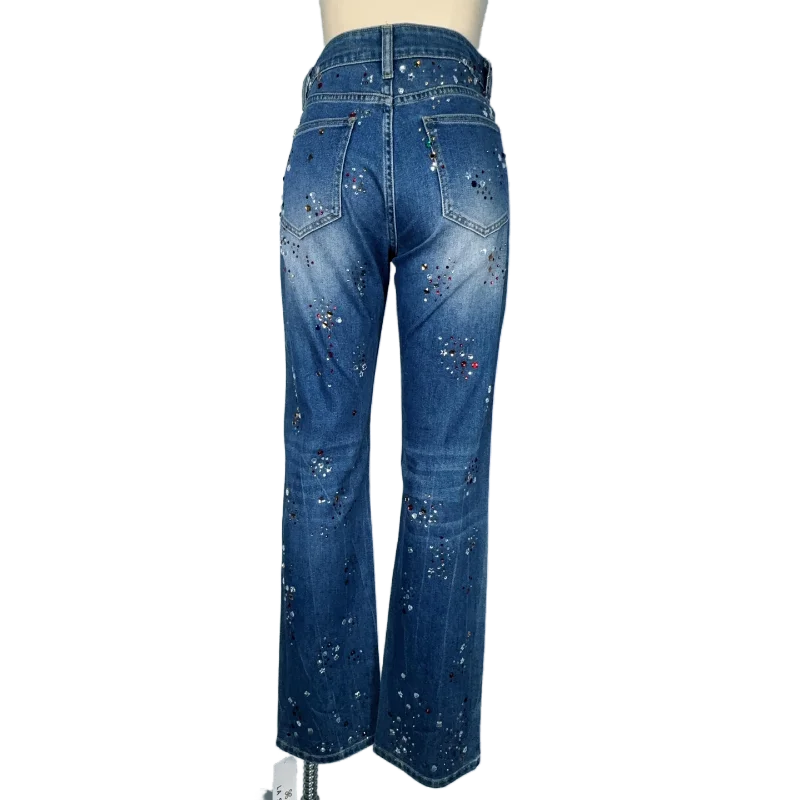 Factory Custom Designed Shining  Beading Jeans Women's High-Waist Flare Legs Long Pants Women's Casual Denim Jeans