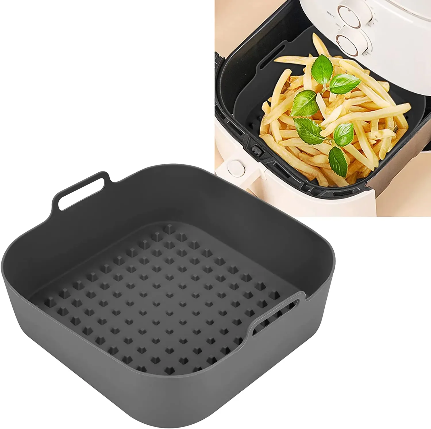 Pot Thick Reusable Square Food Grade Eco-Friendly Silicone Air Fryer Liners Replacement for Parchment Paper Baskets