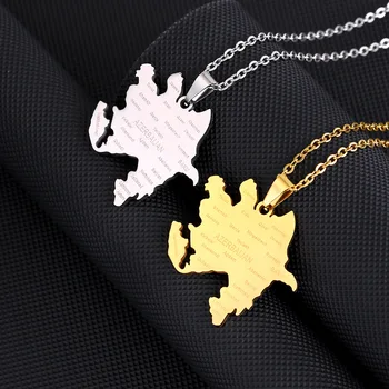 Azerbaijan Map Chain Necklaces Stainless Steel Silver 18K Gold Plated Azerbaijan Country City National Flag Map Pendant Necklace