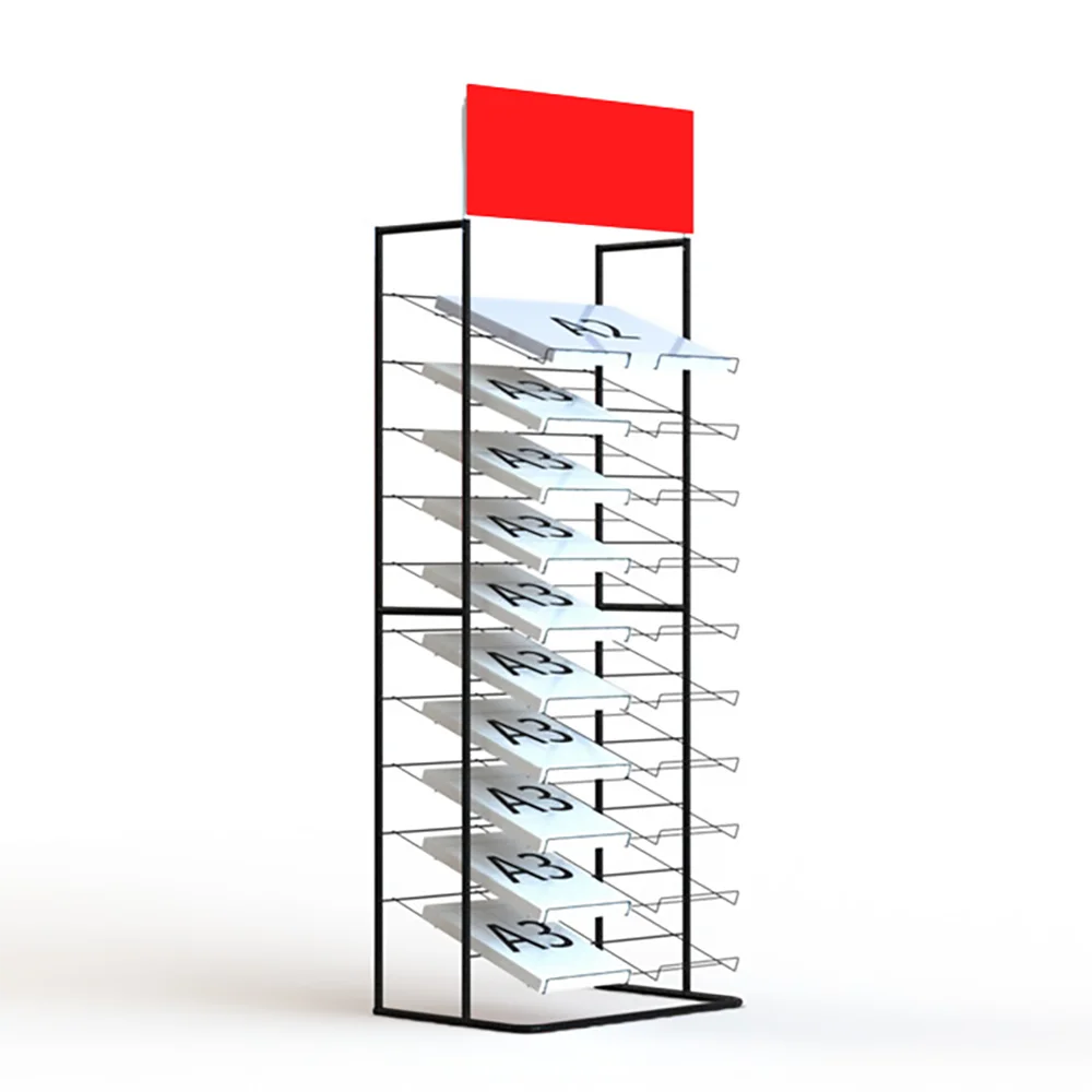 Stationery Store Kd Construction Metal Wire Papers Display Shelves Rack Custom For A2,A3,A4