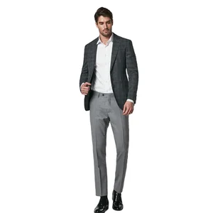 Hot Sale Plus Size Business Formal 100% Wool Gray Slim Fit Men Trousers Suit Pants