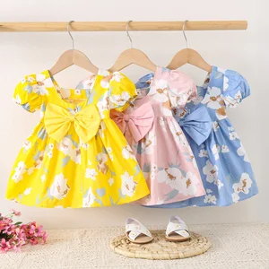 Summer New Pina Girls Short Sleeve Princess Dress Children's Cotton O-Neck Collar Sweet Floral Dresses for Girls