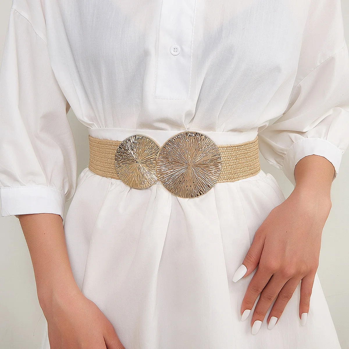 2025 Hot Sale Girls Double Belt Dresses Golden Stretch Elastic Wide Waistband PP Straw Belts Alloy Fashion Braided Braided Belt 2025 Hot Sale Girls Double Belt Dresses Golden Stretch Elastic Wide Waistband PP Straw Belts Alloy Fashion Braided Braided Belt