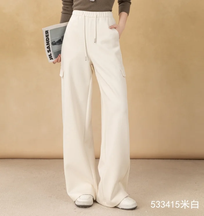 Women's Loose-Fitting Solid-Color Cargo Pants Wide-Leg Casual Trousers Dyed Jeans