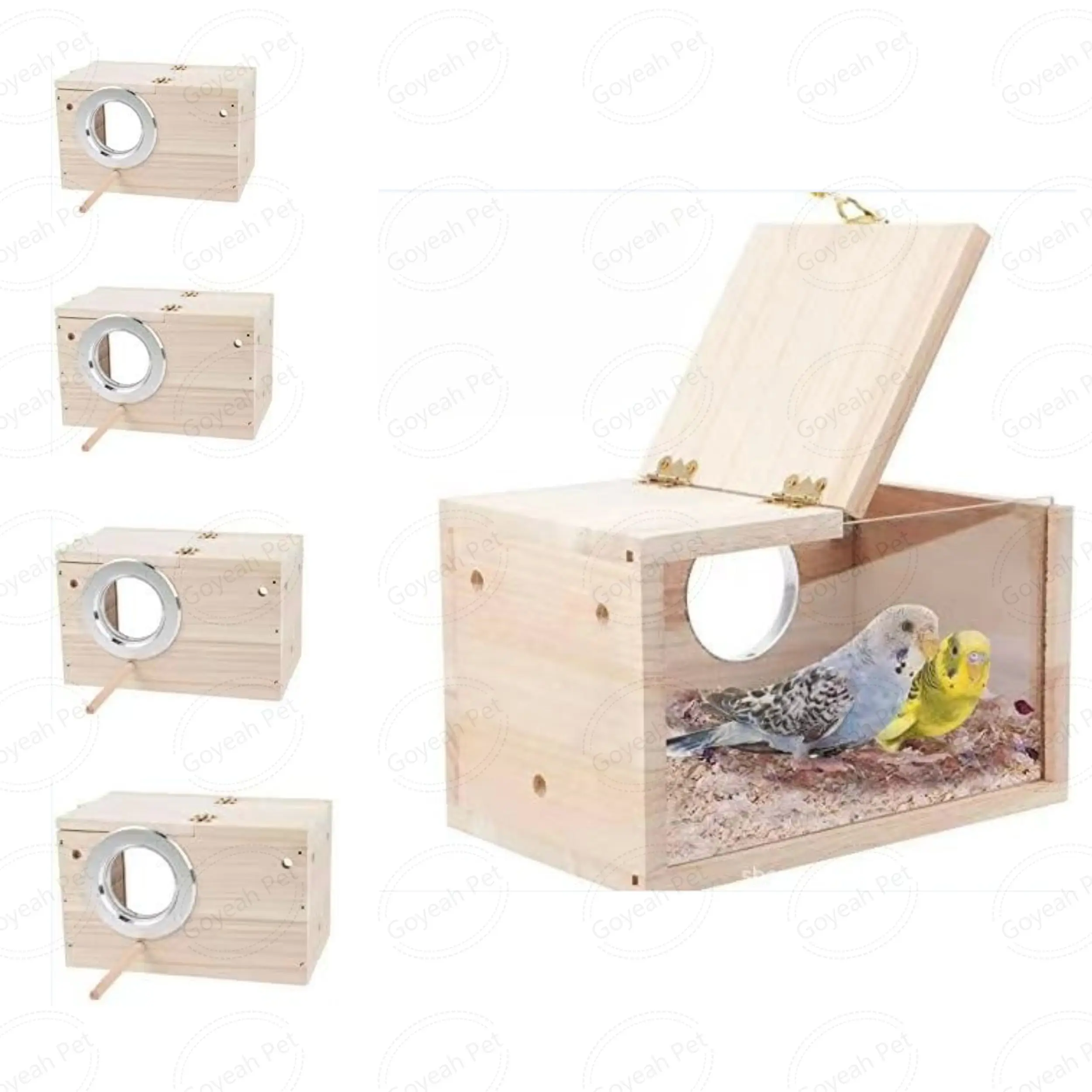 View of 4 Sizes Wooden Bird Breeding Cage Acrylic Transparent Easy Installing ...