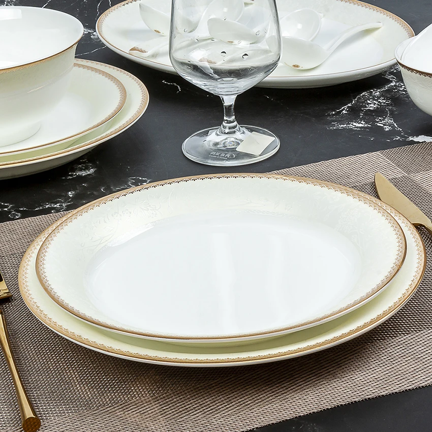 Highend Gold Border Design Porcelain White Dinnerware Set,Dubai Wholesale Market Bone China