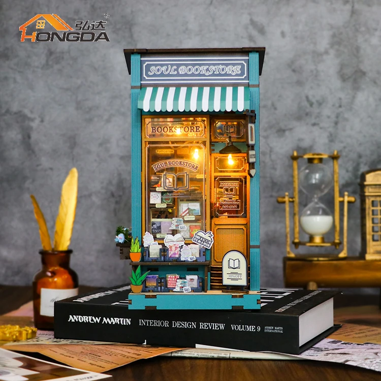 Hongda Custom Design M2314 Soul Bookstore Diy Book Nook 3d Wooden Miniature Book Nooks Kit With Light