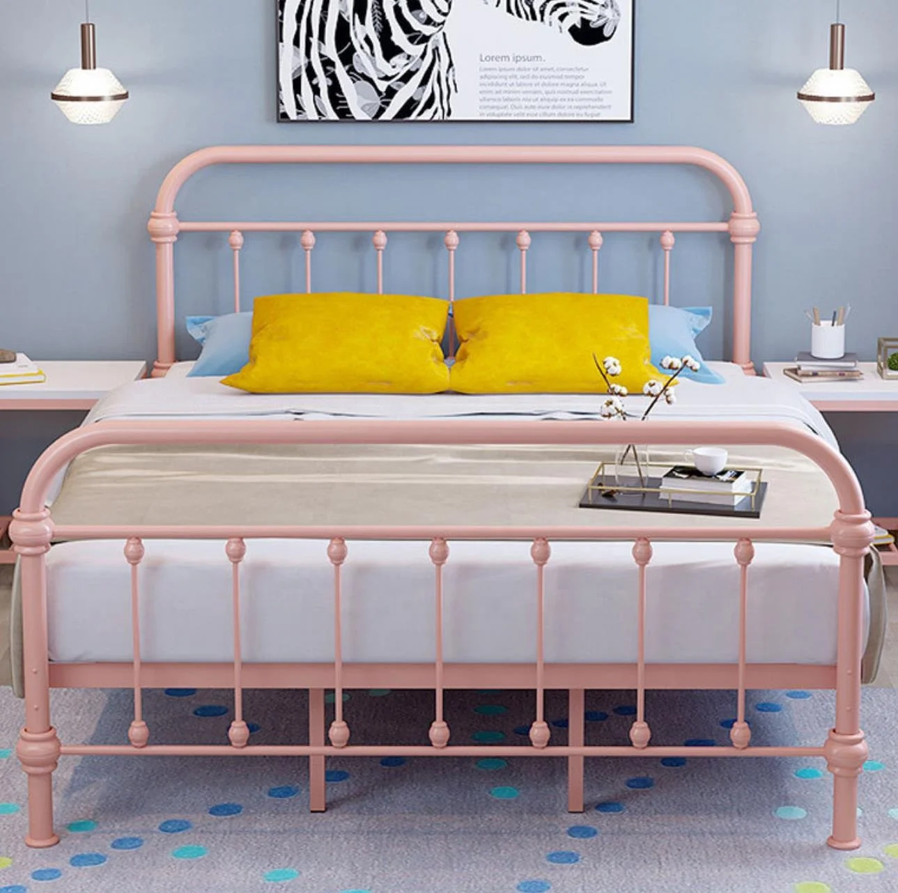 Принцесса мебель для спальни, железная кровать, розовая для девочки, набор для спальни в отеле, Ins стиль, без мебели для спальни, Современная 150*200 см, удобная