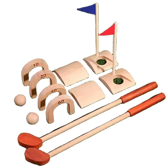 popular children's fitness toys wooden golf playing set high quality pretend golf toy