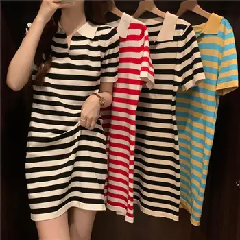 Striped Black And White Polo Dress For Women In Summer,small Figure 