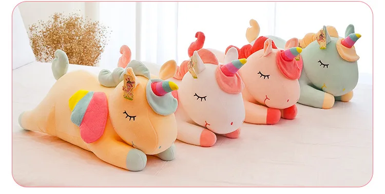 批发30厘米可爱柔软独角兽毛绒枕头超柔软毛绒婴儿玩具