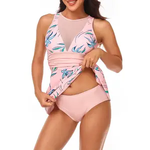 OEM Custom Woman's Belly Covering Conservative Printed Skirt Style Split Swimsuit Boxer Swimming Trunks Beach Swimsuit