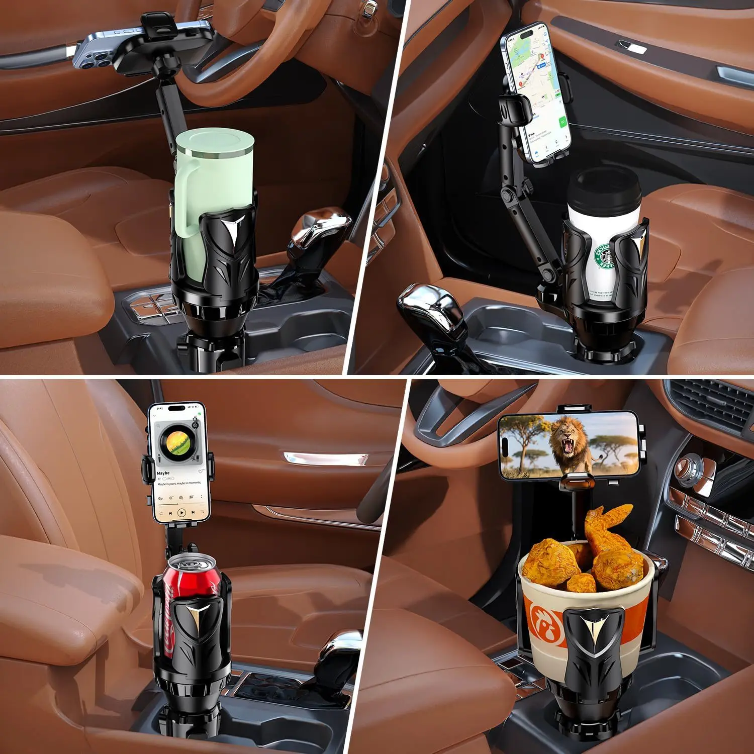 Car Cup Holder Phone Mount Extender - 2-in-1 Universal Phone Holder for Car Navigation