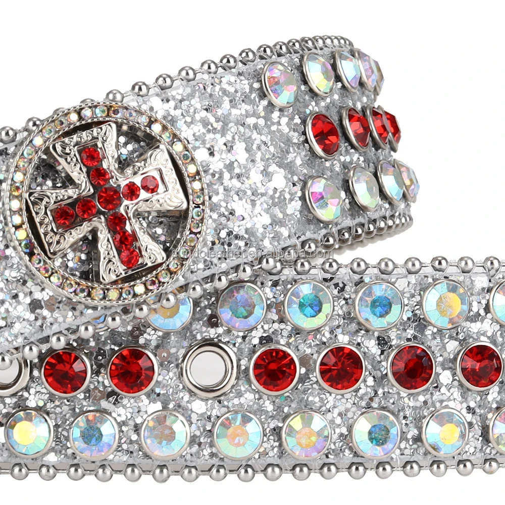 Western Cowboy Bling Bling Custom Fashion Design Buckle Crystal Belts Black Rhinestone Studded