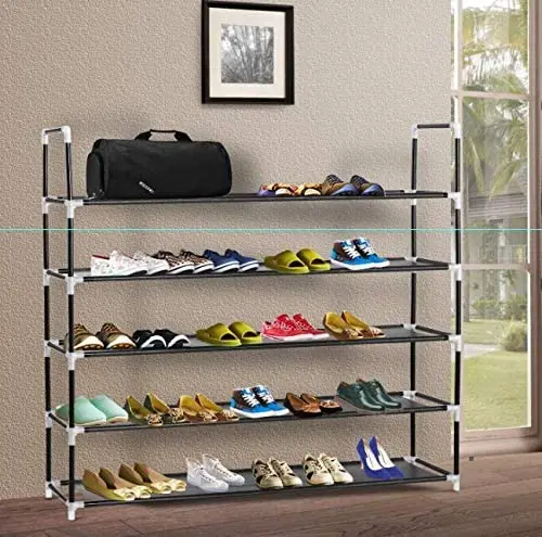 Shoe Rack 5 Tier Durable and Stable Shoe Organizer 25 Pairs Space Saving Non-Woven Fabric Shoe Shelf