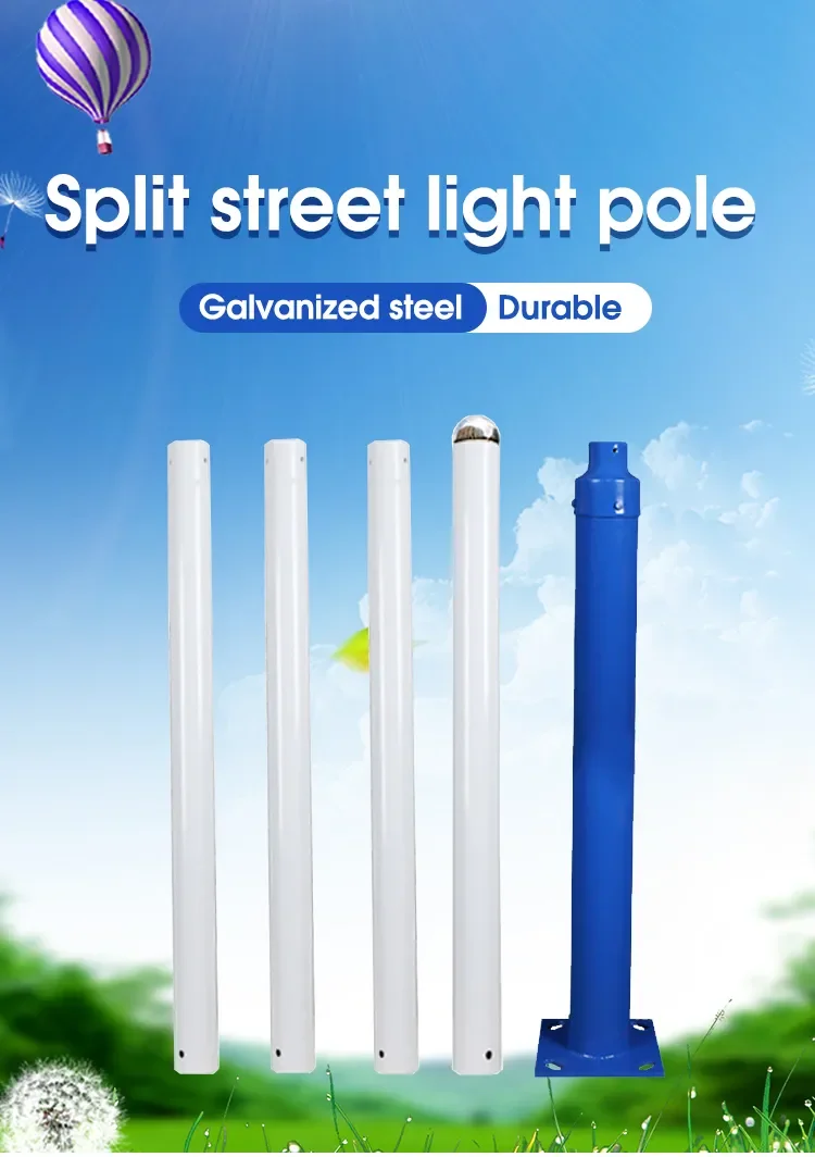 Customized 3m 4m 5m 6m Steel Iron Used Garden Lamp Pole Split Detachable Solar Street Light