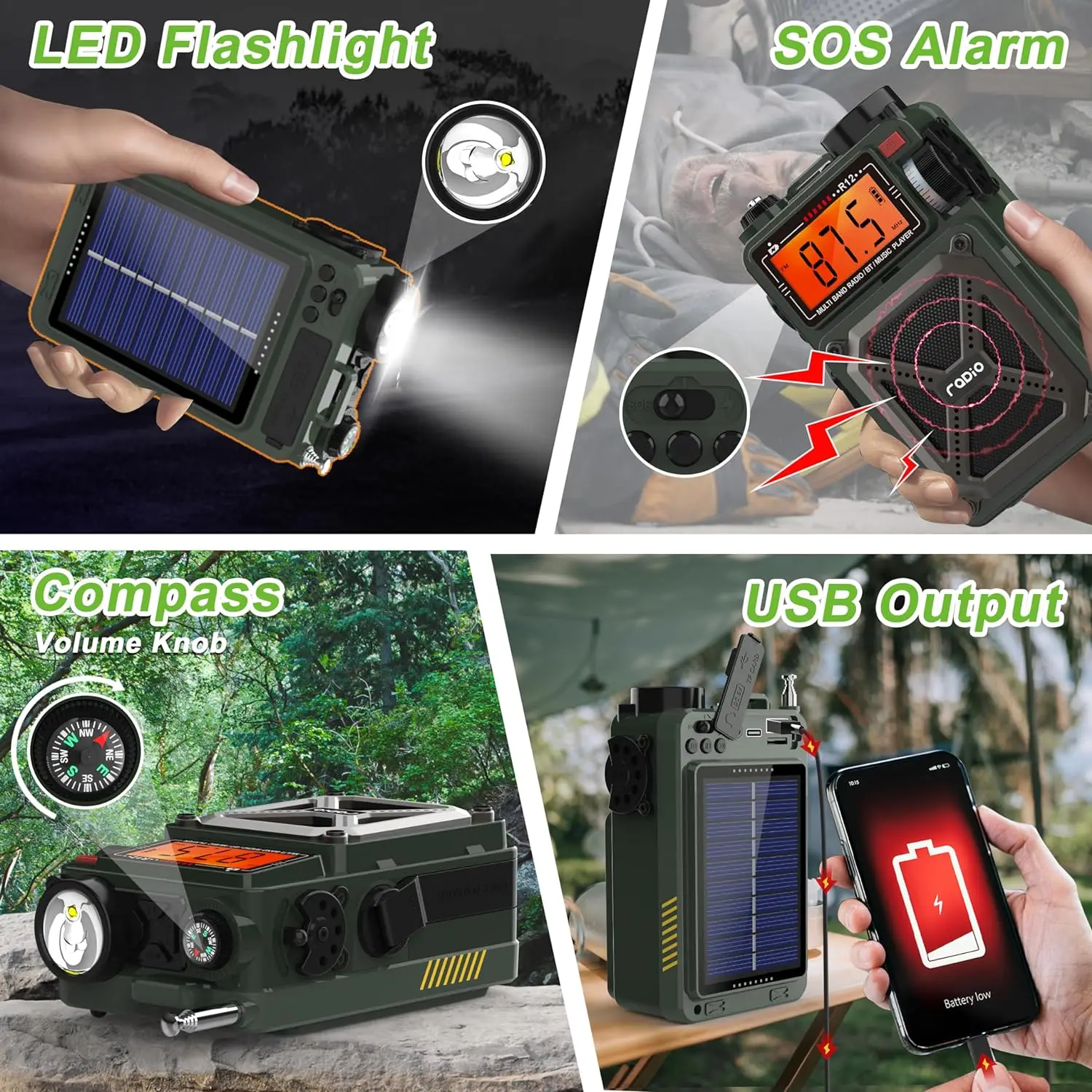 Solar Power for CAMping Earthquake Flashlight Multi-Band Cranking Generator Pocket Radio with Mp3 Speaker
