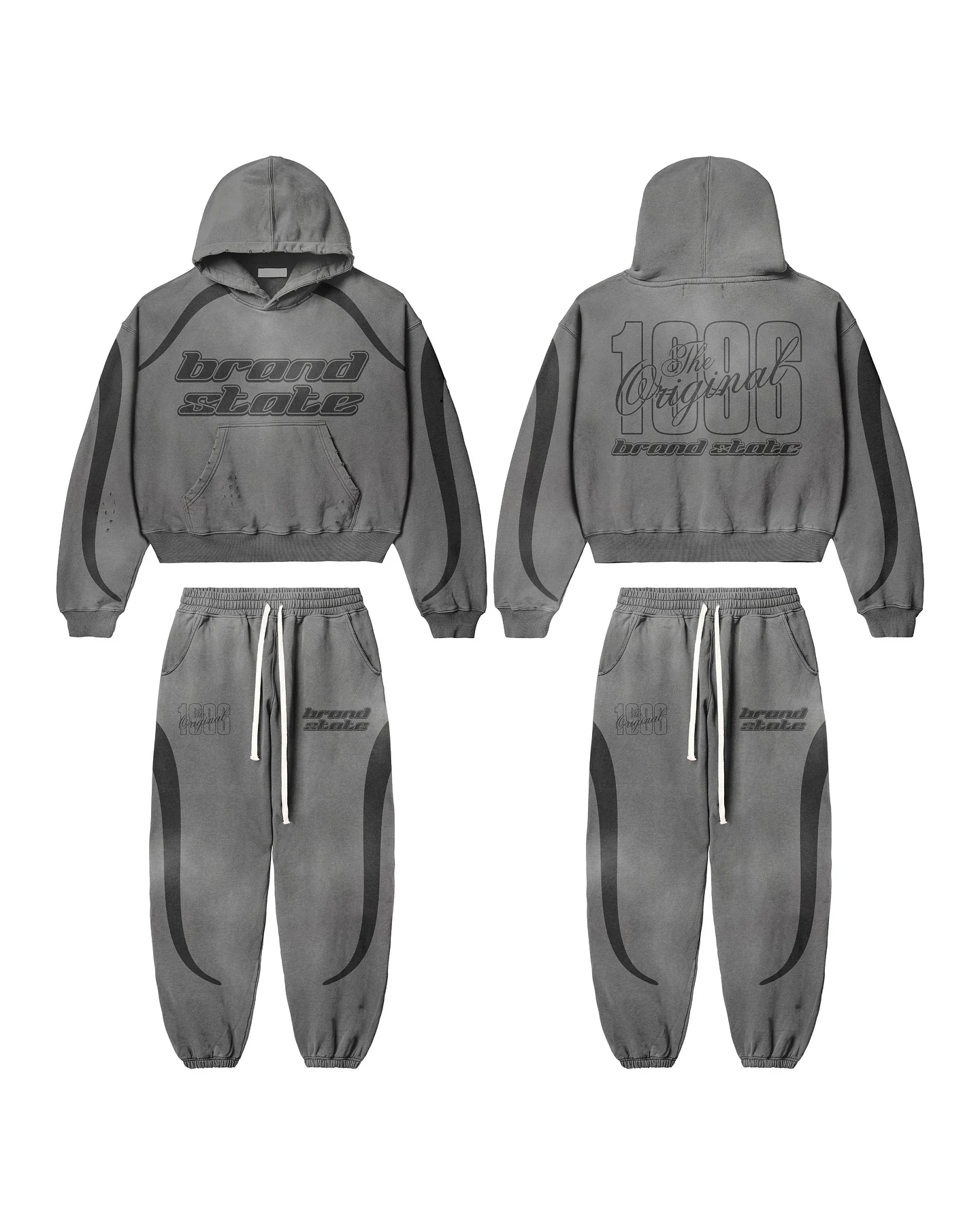 Custom Oversized Baggy Fleece Rhinestone Jogger Sweatpants Acid Wash Sweatsuits Hoodie and Sweat Pants Flared Tracksuits Men gallery 10