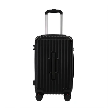 Factory sales Large Capacity Luggage ABS Trolley Case Zipper Suitcase black Boarding Case hook 2 handle  brake wheels carryons