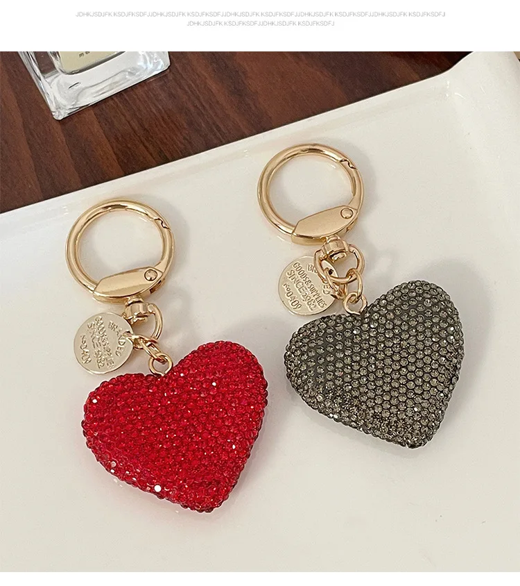 Luxury Multi-color Love Heart Keychain Full Rhinestone Alloy Key Rings ...