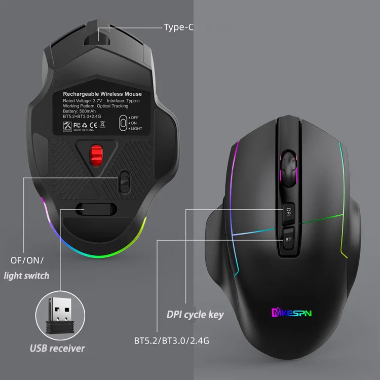 Custom Wireless Silent Gaming Mouse 2.4g/bt5.2/bt3.0 Type-c ...