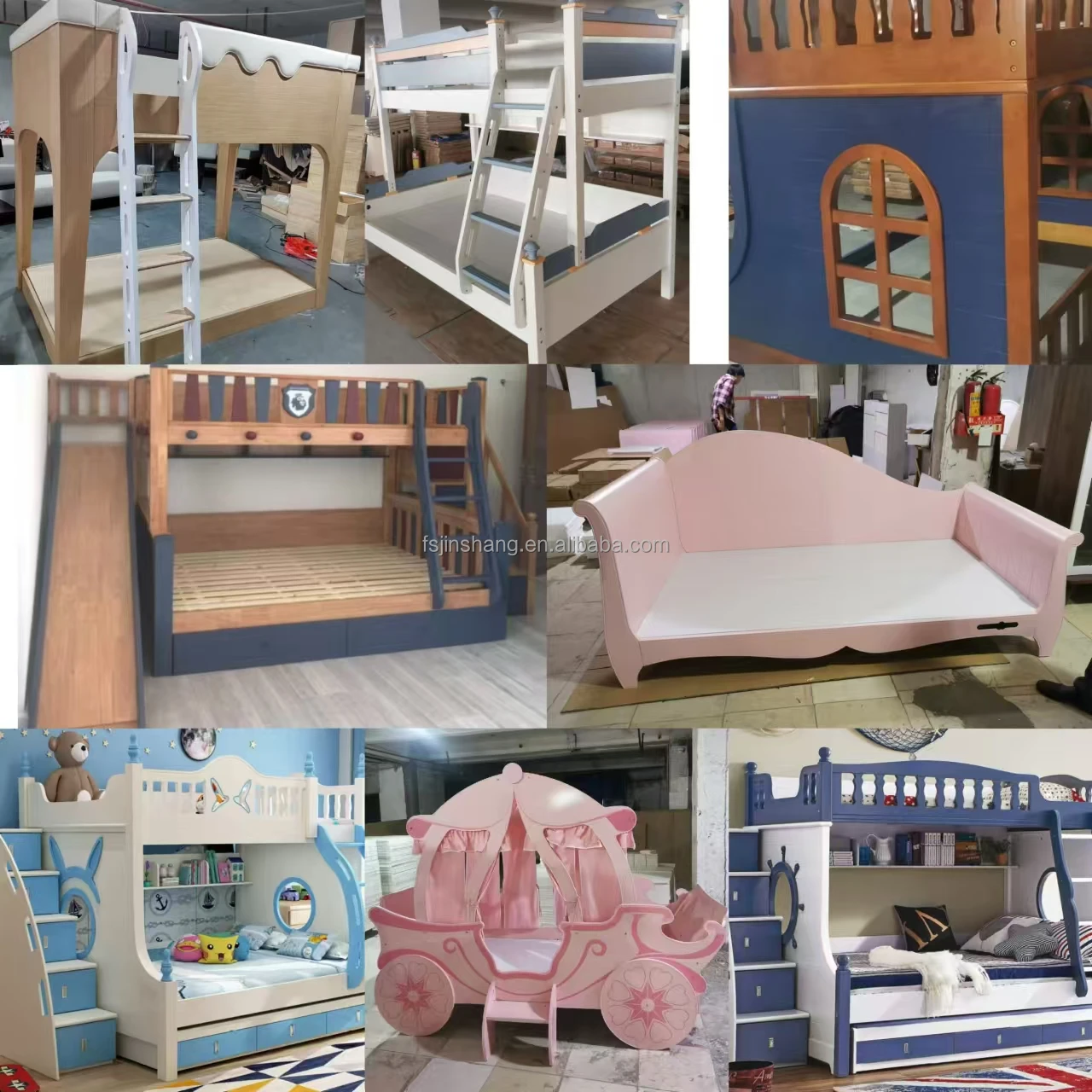 JS FURNITURE New Design Kids Double Bed for Children Bedroom Furniture  Kids Helicopter Bed With Modern Slide and Stairs