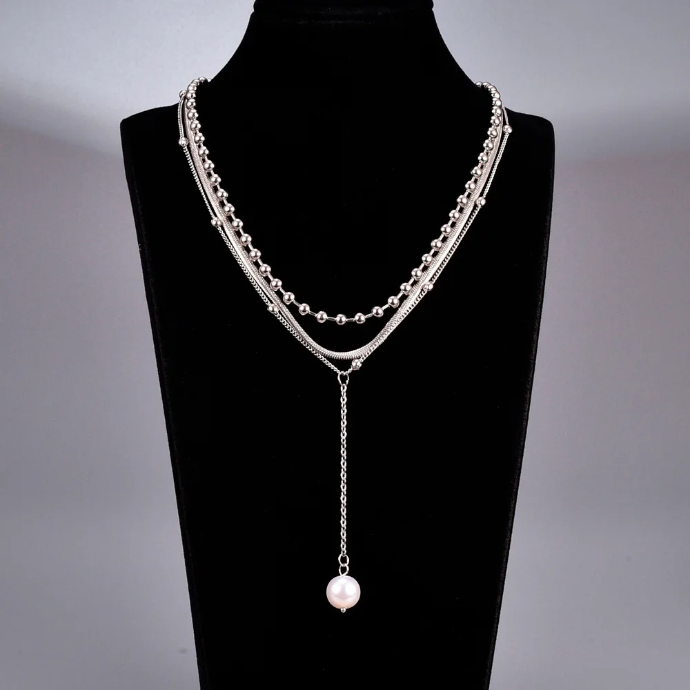 Beaded Chain Necklace,Stainless Steel 