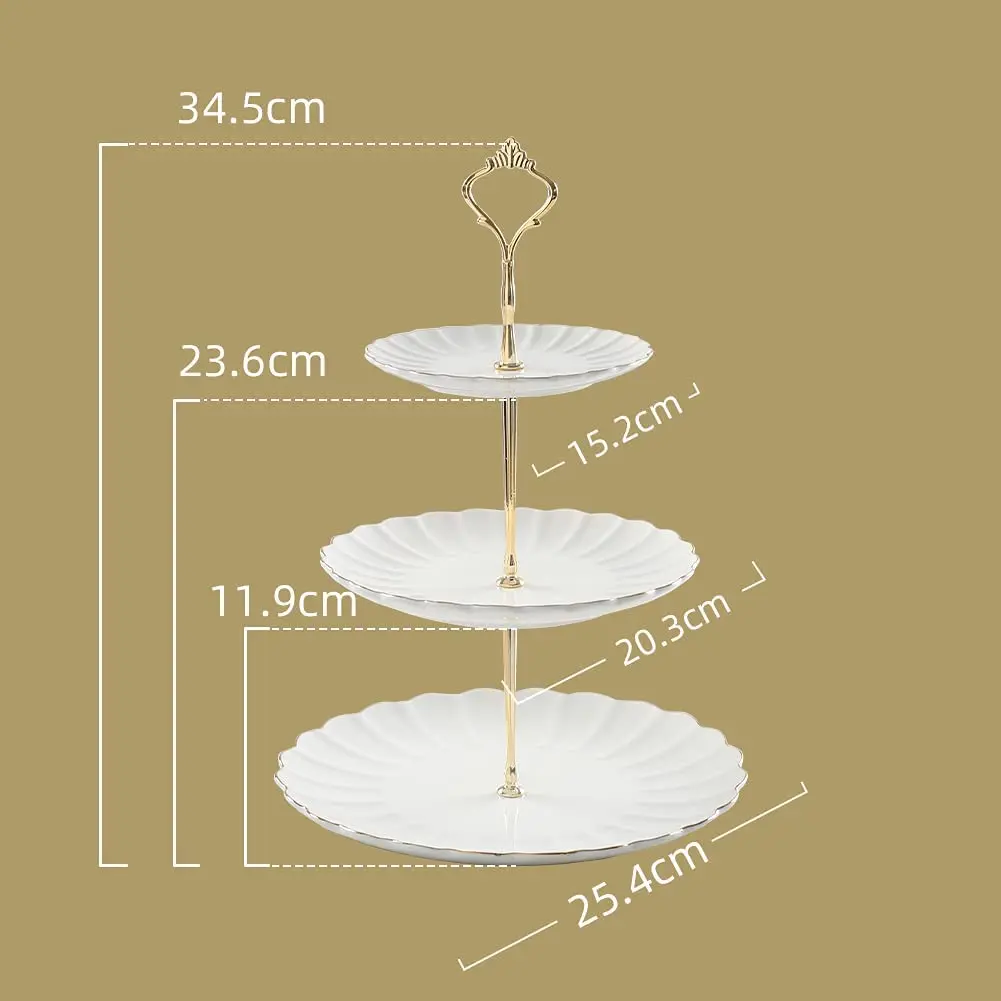 Support à Gâteaux 3 Niveaux En Porcelaine Fleurie - Style Ancien - Fait Main