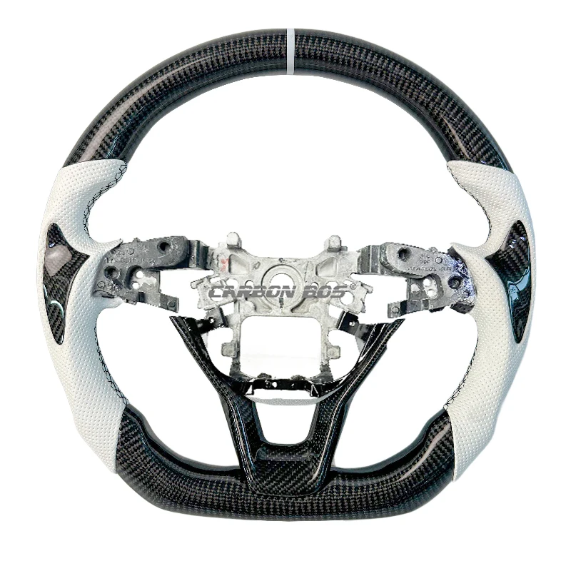 Carbon Fiber & Perforated Leather Steering Wheel for Honda Civic 10th Gen – White Accents
