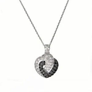 Keiyue Chinese Couple Fashion Necklaces Interlocked Heart Pendant with CZ Zircon Black and White for Wedding