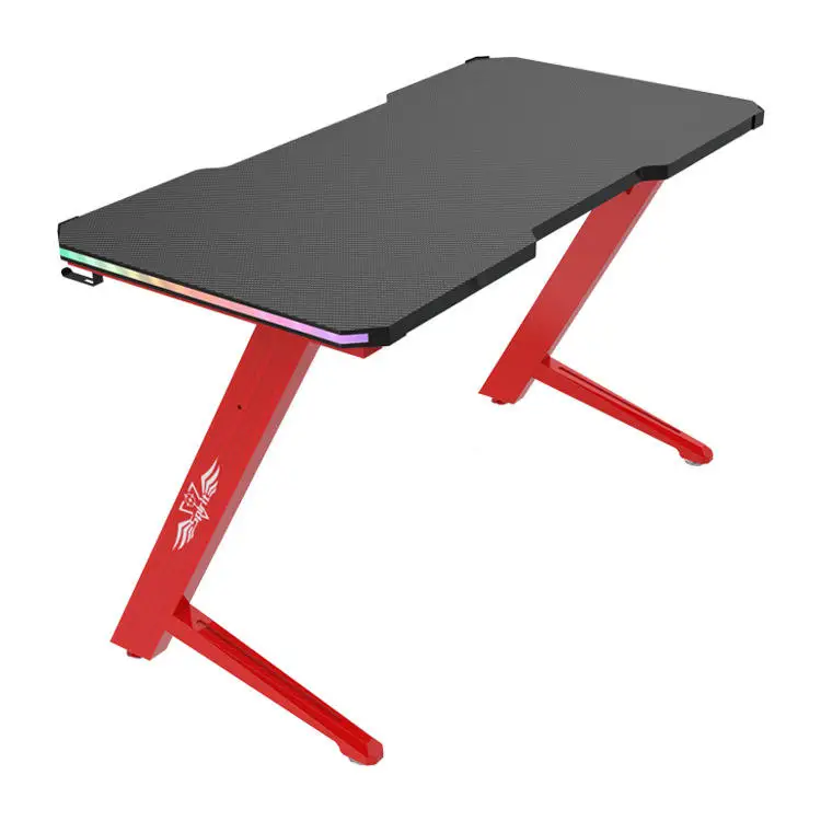 Rgb Gaming Z Shape Desk Height Adjustable House Hold Use Black Frame