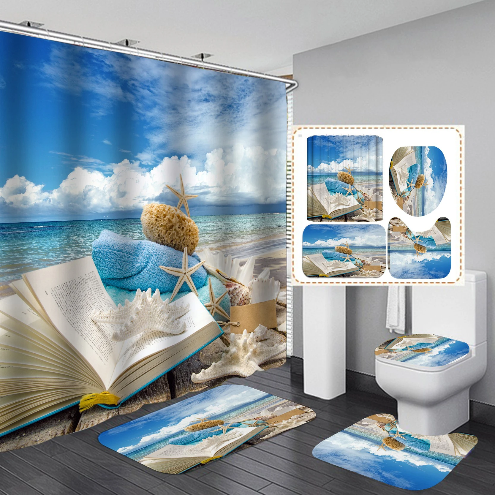 New Product Art Fashion Waterproof Bathroom Bath Mat Set Shower Curtains