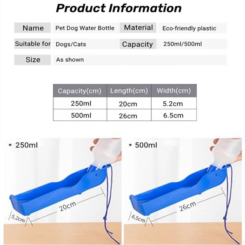 wholesale 250ml 500ml pet traveling bottles outdoor portable plastic pet dog drinking water bottle